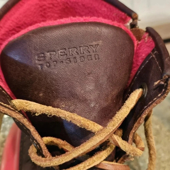 Sperry Top-Sider Saltwater Rain Boots Leather Red Rubber Wmns Sz 8 - Picture 6 of 14